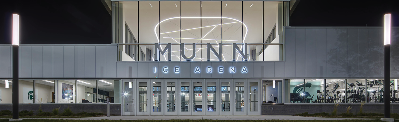 Munn ice arena at night